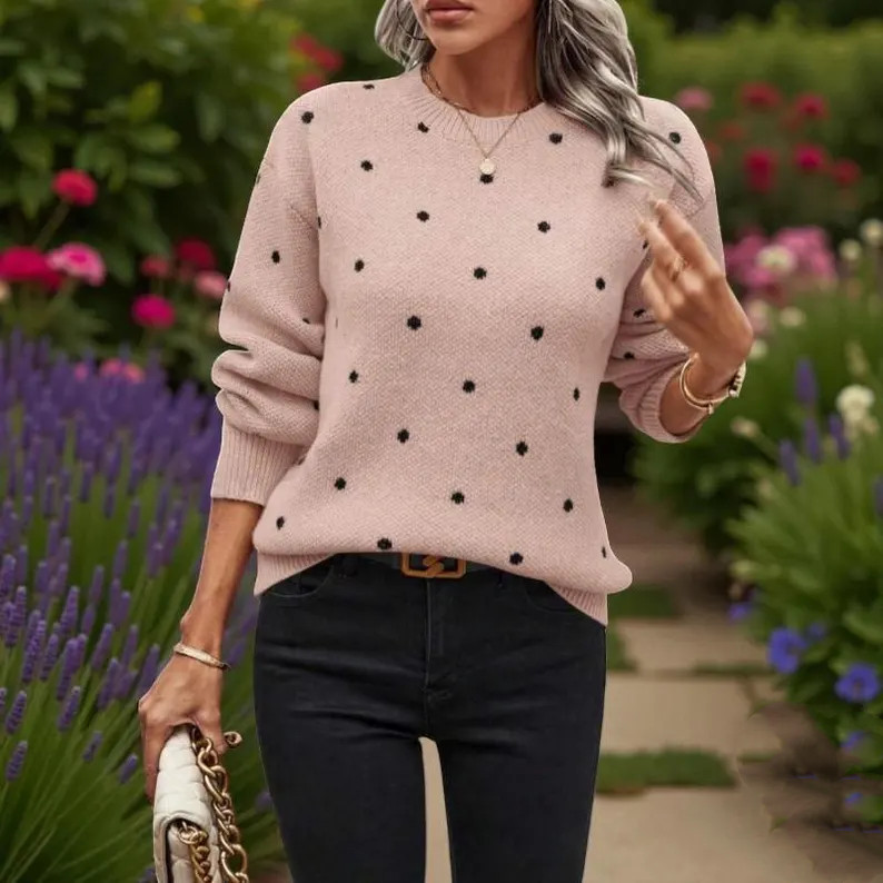 Hazel Blues® |  Polka Dot Long Sleeve Sweater