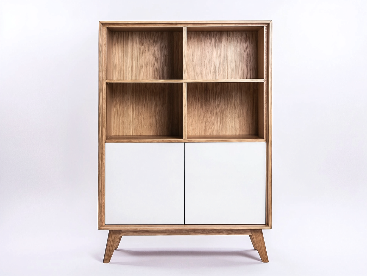 Bibliothèque en bois 100×35×165 cm – chêne clair et blanc – style scandinave avec espace de rangement-Habitatoliq