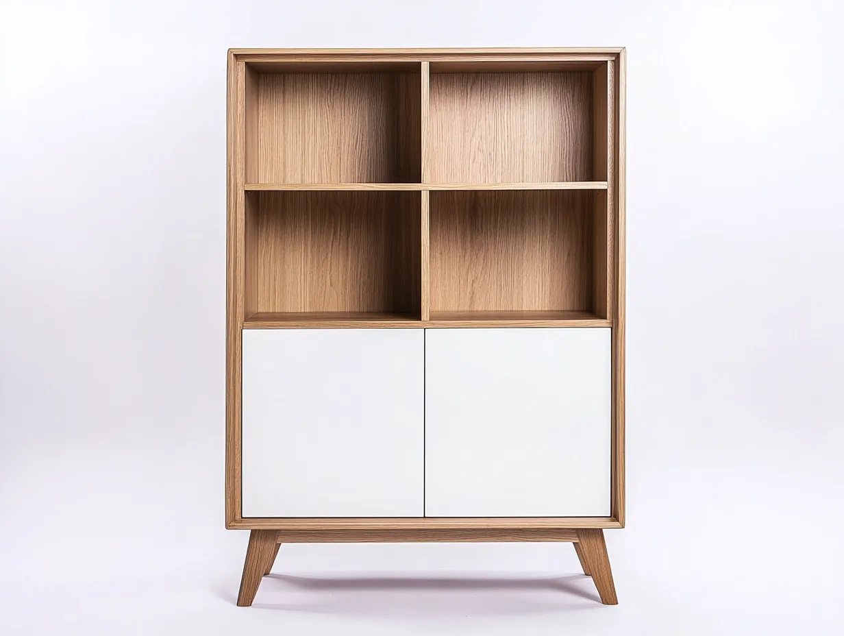 Bibliothèque en bois 100×35×165 cm – chêne clair et blanc – style scandinave avec espace de rangement-Habitatoliq
