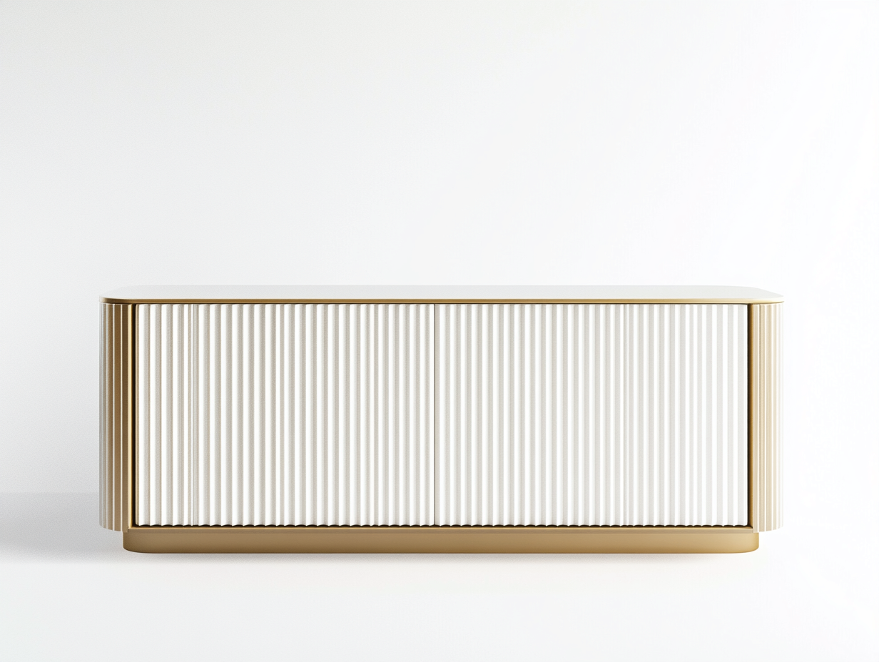 Meuble TV blanc et doré 150x40x70 cm – design moderne – avec espace de rangement-Habitatoliq