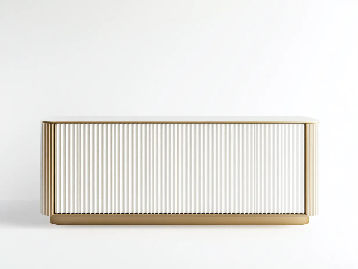 Meuble TV blanc et doré 150x40x70 cm – design moderne – avec espace de rangement-Habitatoliq