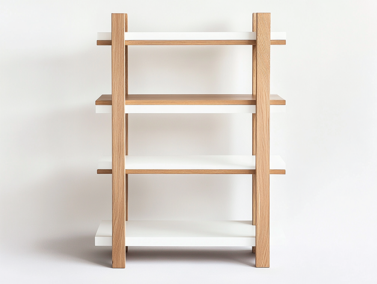 Étagère en bois 80×35×150 cm – chêne clair et blanc – style moderne avec espace de rangement-Habitatoliq
