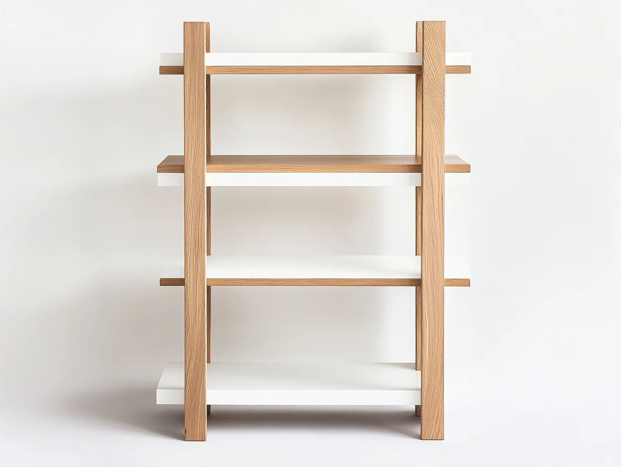 Étagère en bois 80×35×150 cm – chêne clair et blanc – style moderne avec espace de rangement-Habitatoliq
