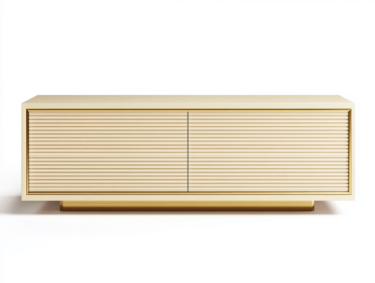Meuble TV bois beige clair 160×40×60 cm – base dorée – design moderne avec espace de rangement-Habitatoliq