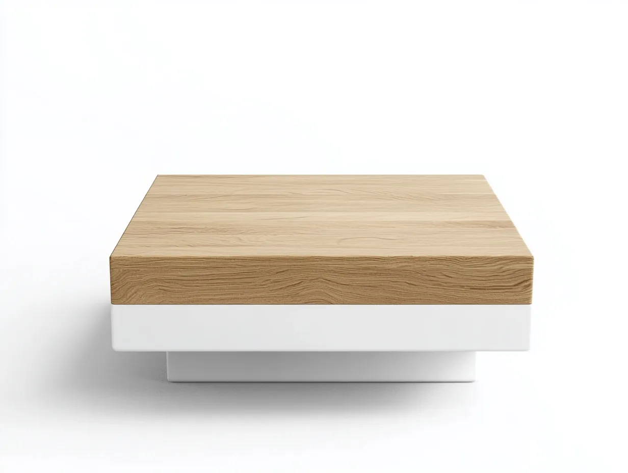 Table basse carrée 80×80×35 cm – chêne clair/blanc – style moderne épuré-Habitatoliq