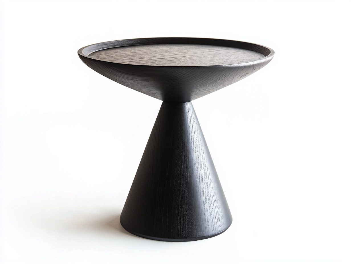 Table d’appoint noire 55×55×65 cm – design moderne – base conique et plateau rebordé en bois MDF-Habitatoliq