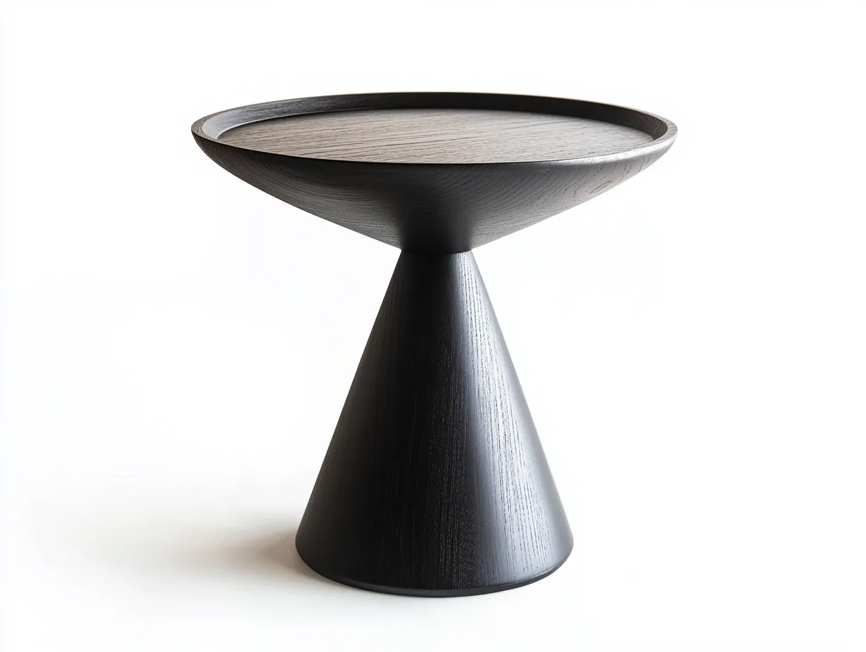 Table d’appoint noire 55×55×65 cm – design moderne – base conique et plateau rebordé en bois MDF-Habitatoliq