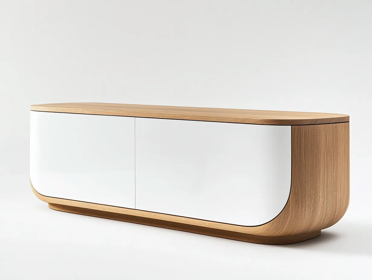 Meuble TV bois chêne et blanc 160×40×55 cm – design scandinave avec espace de rangement-Habitatoliq