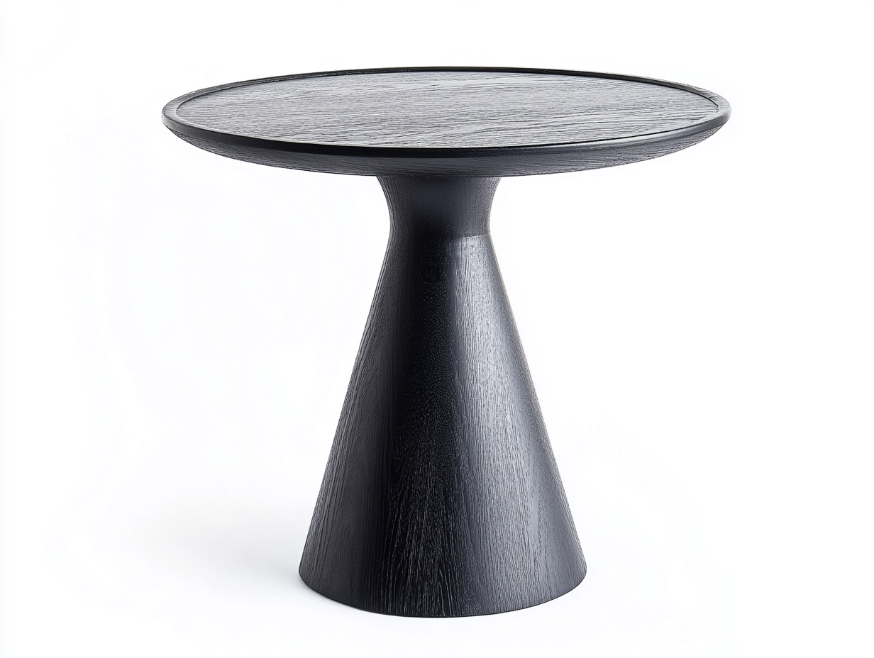 Table basse en bois 55x55x65 cm – noir – design sculptural conique-Habitatoliq