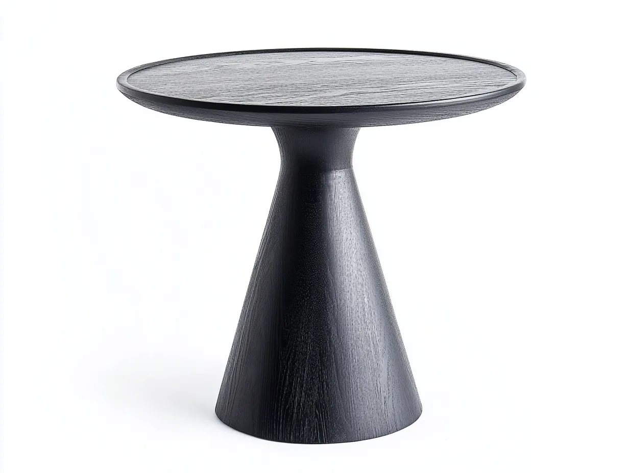 Table basse en bois 55x55x65 cm – noir – design sculptural conique-Habitatoliq