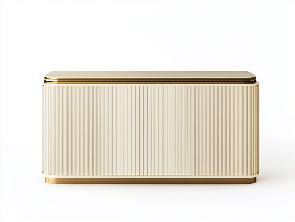 Meuble TV beige doré 160×40×65 cm – coins arrondis – design moderne avec espace de rangement-Habitatoliq