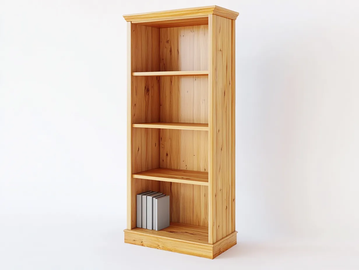 Bibliothèque en bois de pin 90×30×185 cm – pin naturel – avec espace de rangement-Habitatoliq