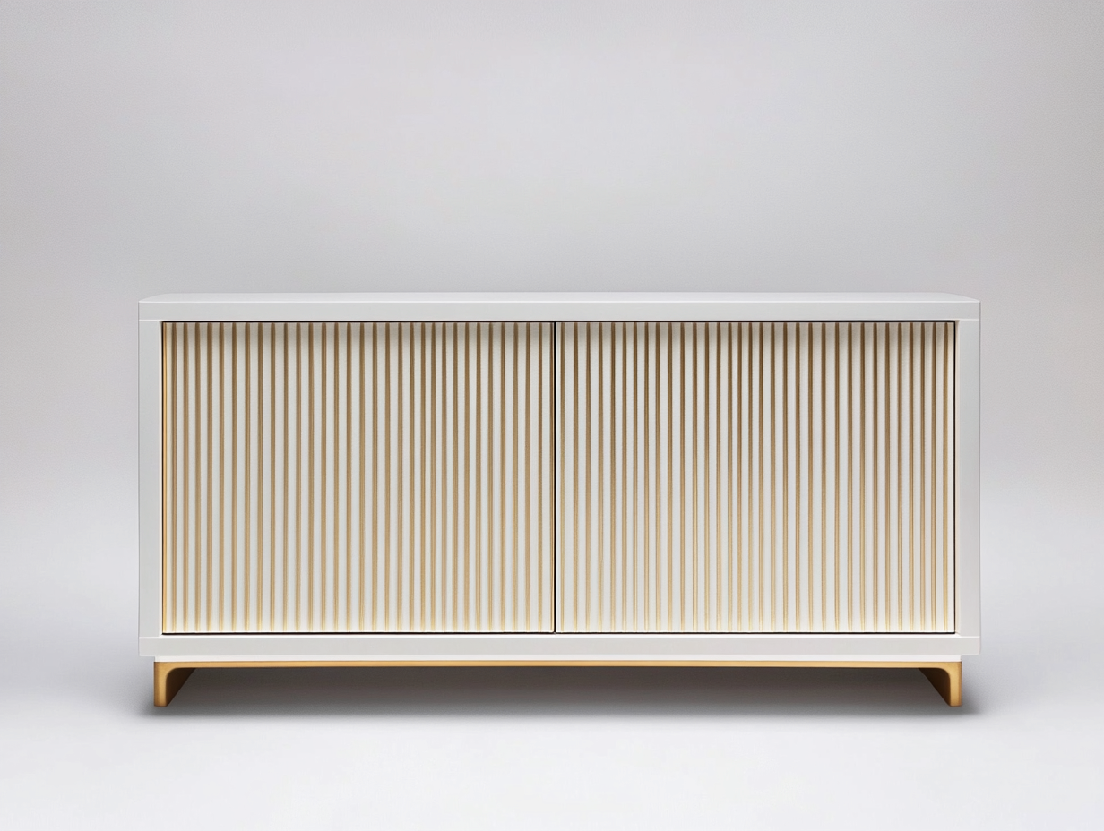 Meuble TV bois blanc et doré 160×40×70 cm – base dorée – design contemporain avec espace de rangement-Habitatoliq
