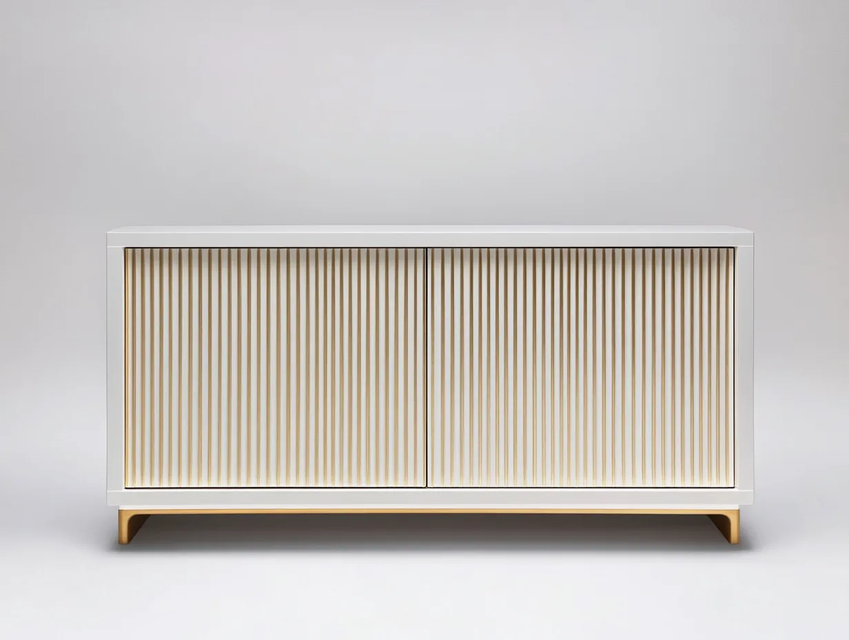 Meuble TV bois blanc et doré 160×40×70 cm – base dorée – design contemporain avec espace de rangement-Habitatoliq