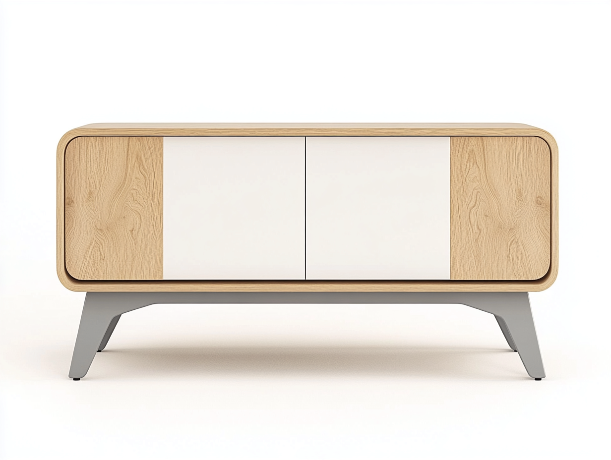 Meuble TV bois clair et blanc 140x40x55 cm – style scandinave – avec espace de rangement-Habitatoliq