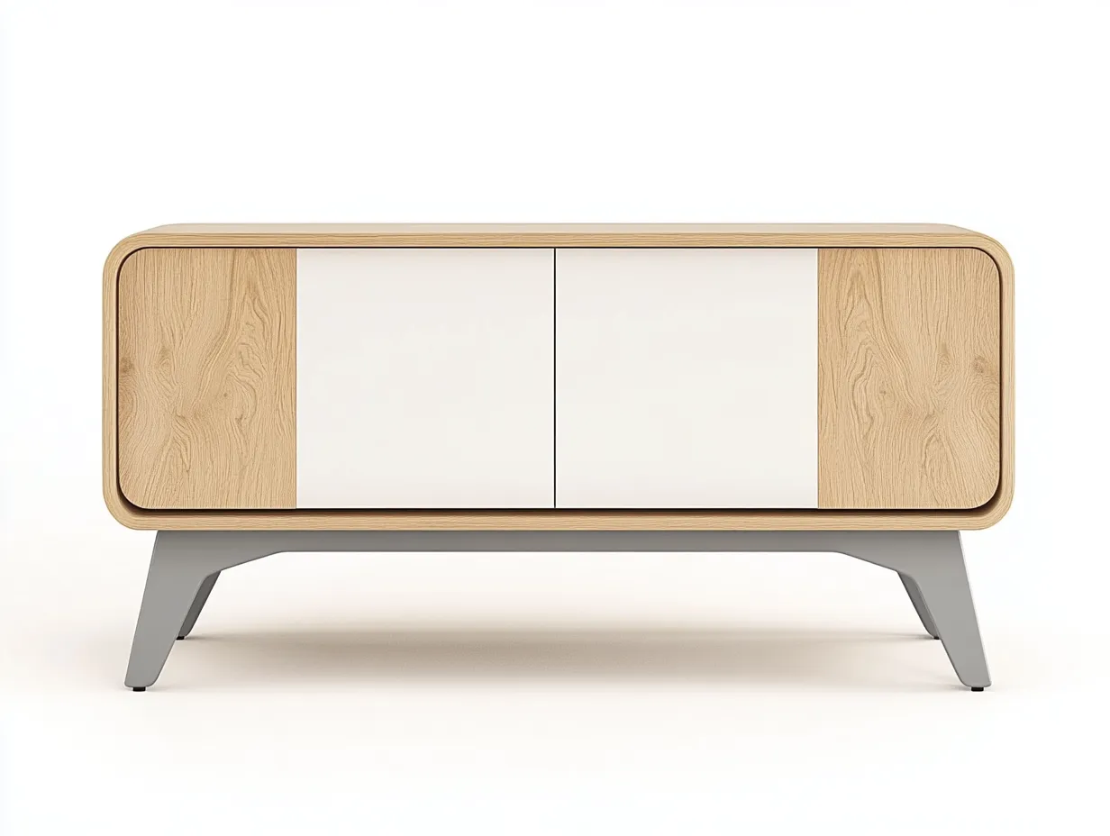 Meuble TV bois clair et blanc 140x40x55 cm – style scandinave – avec espace de rangement-Habitatoliq