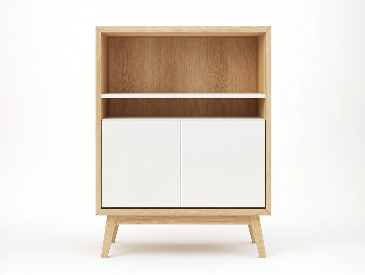 Bibliothèque en bois 100×35×130 cm – chêne clair/blanc – style scandinave avec espace de rangement-Habitatoliq