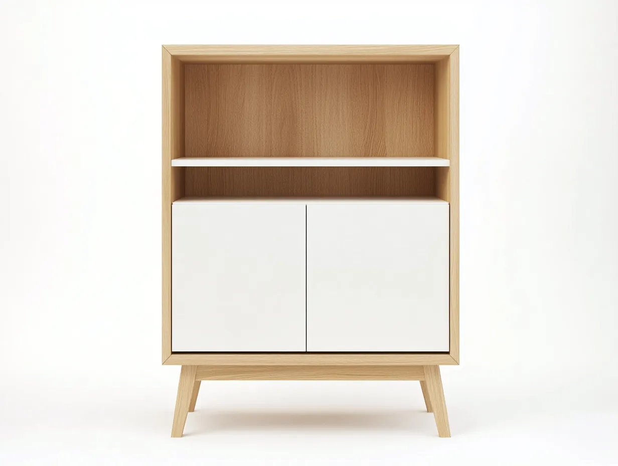 Bibliothèque en bois 100×35×130 cm – chêne clair/blanc – style scandinave avec espace de rangement-Habitatoliq