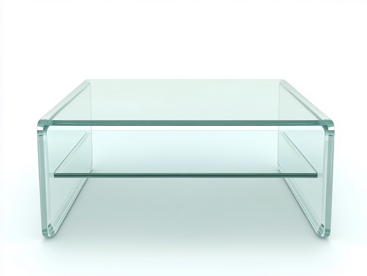 Table basse rectangulaire 110×60×40 cm – verre transparent avec tablette inférieure – structure monobloc en verre courbé – style minimaliste moderne-Habitatoliq