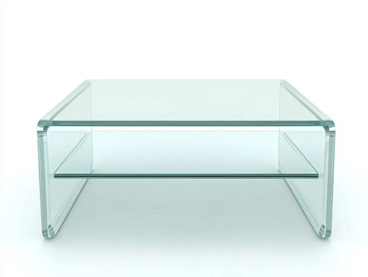 Table basse rectangulaire 110×60×40 cm – verre transparent avec tablette inférieure – structure monobloc en verre courbé – style minimaliste moderne-Habitatoliq