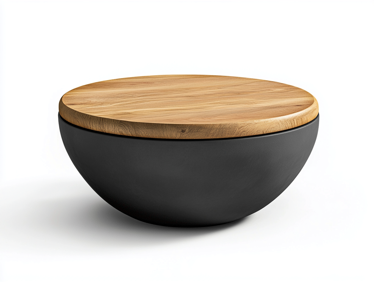 Table basse ronde bois chêne et gris foncé 85×85×35 cm – design moderne – base demi-sphérique élégante-Habitatoliq