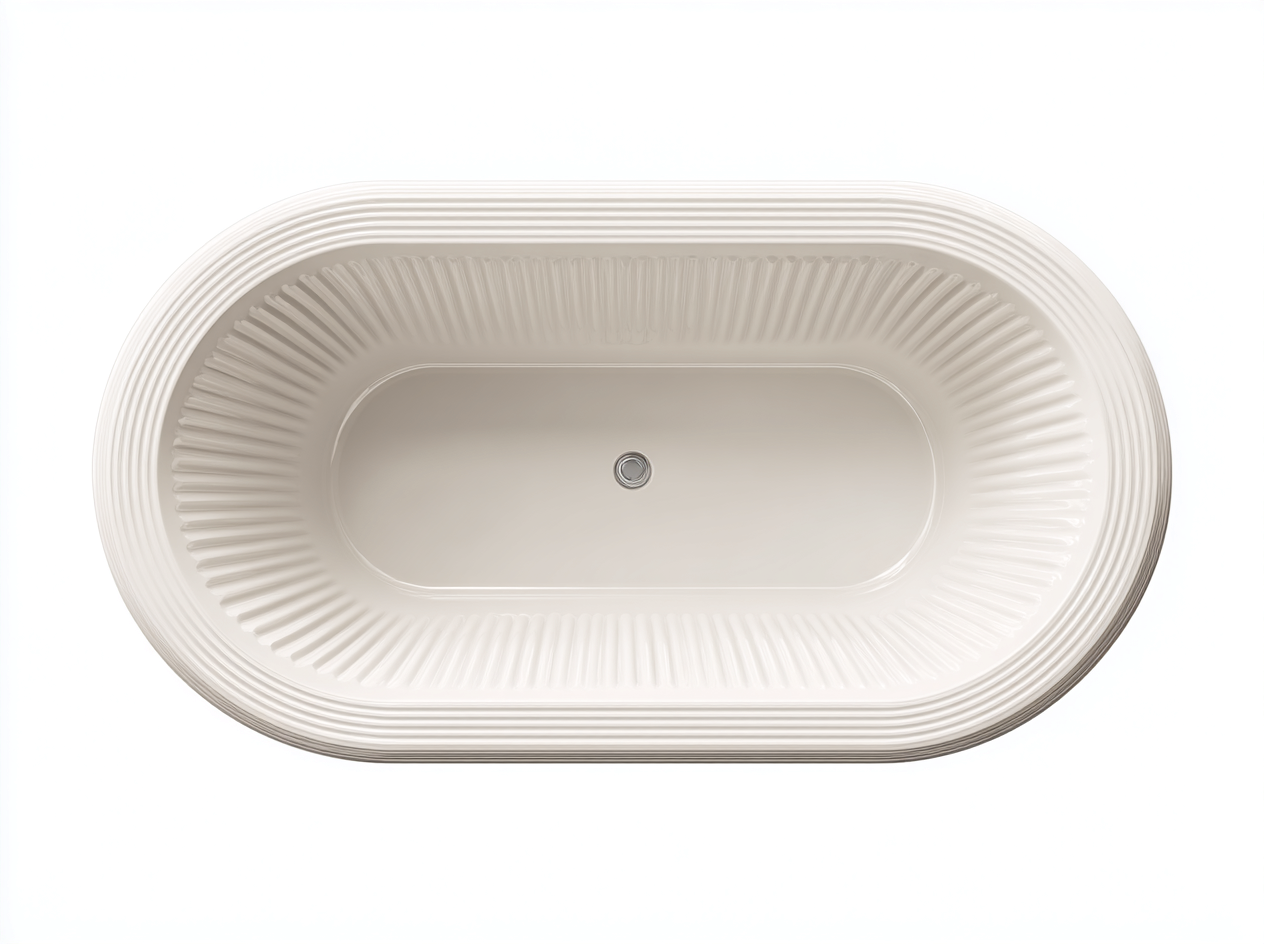 Baignoire autoportante acrylique 175×85×60 cm – beige clair – style ovale à surface cannelée-Habitatoliq