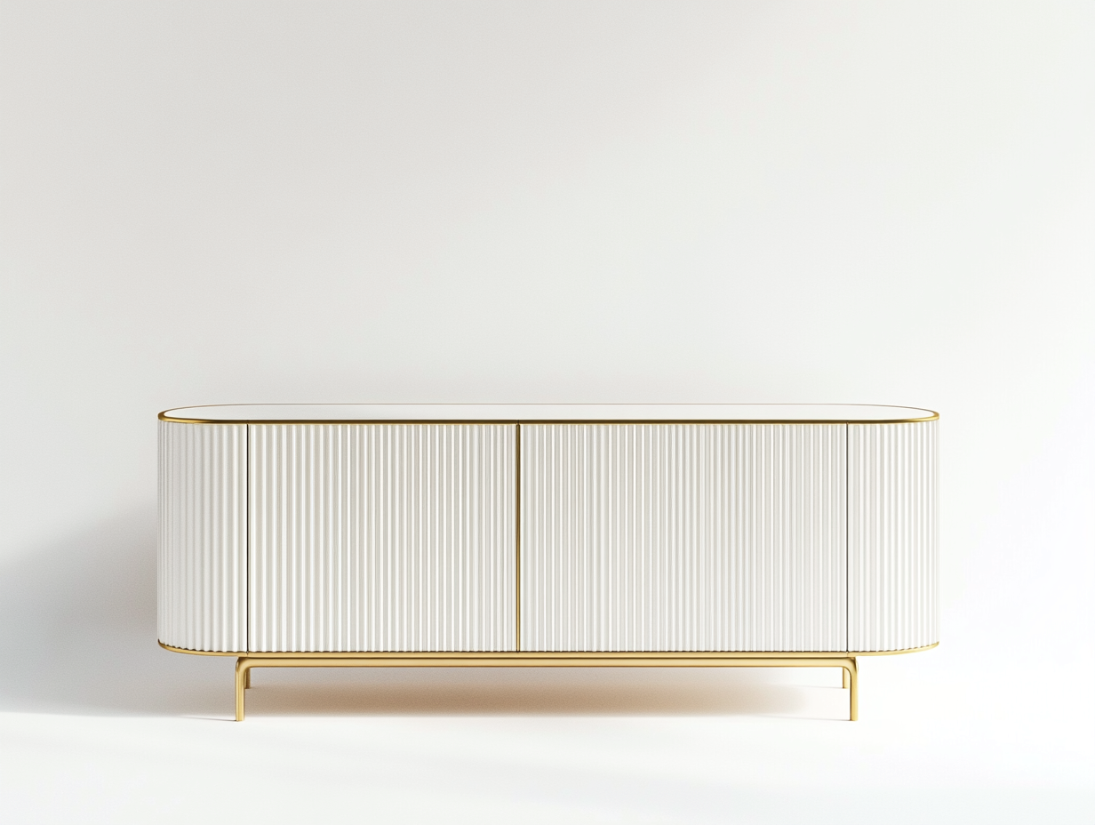 Meuble TV en bois 160×40×70 cm – blanc et doré – avec espace de rangement-Habitatoliq