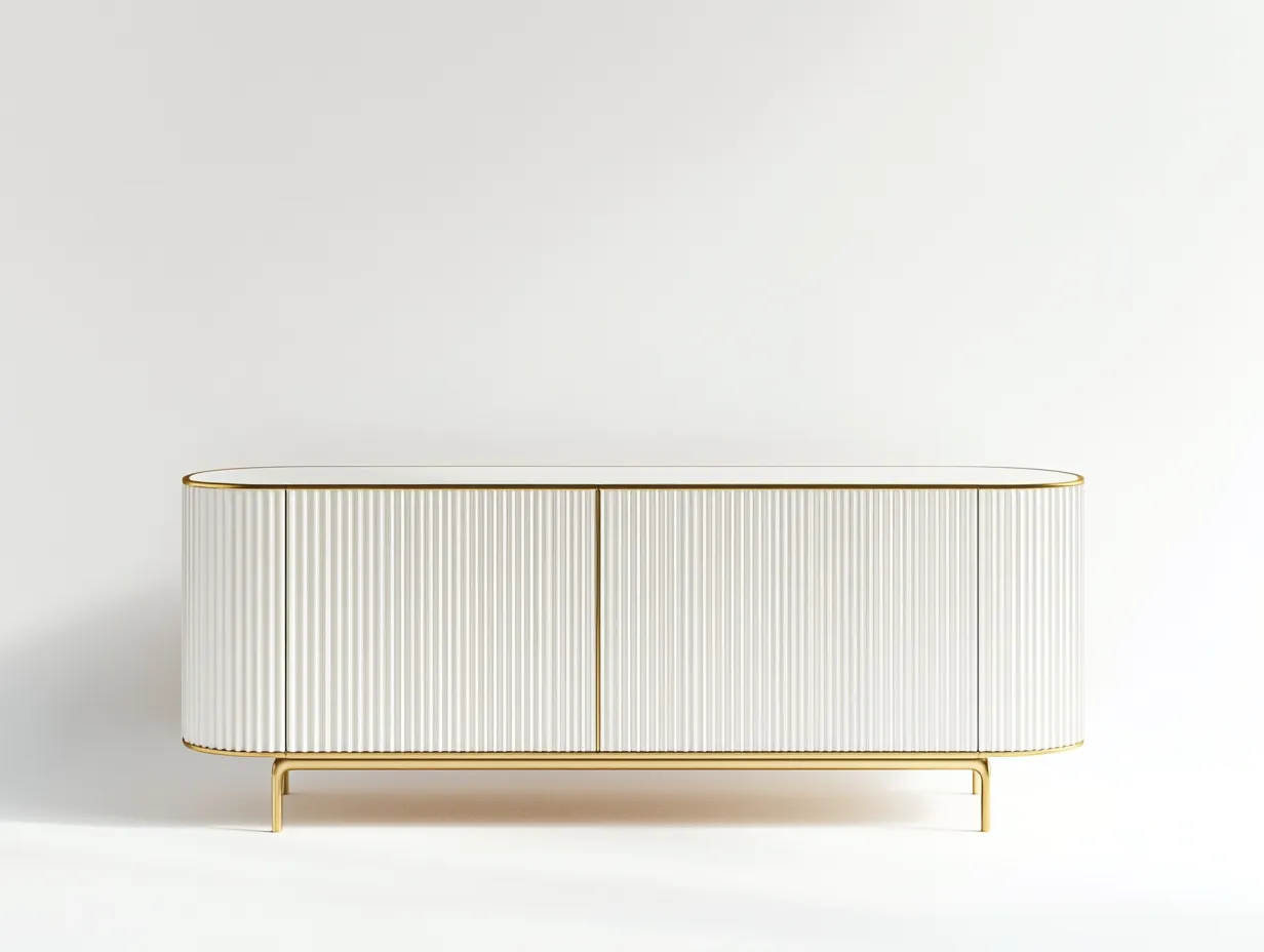 Meuble TV en bois 160×40×70 cm – blanc et doré – avec espace de rangement-Habitatoliq