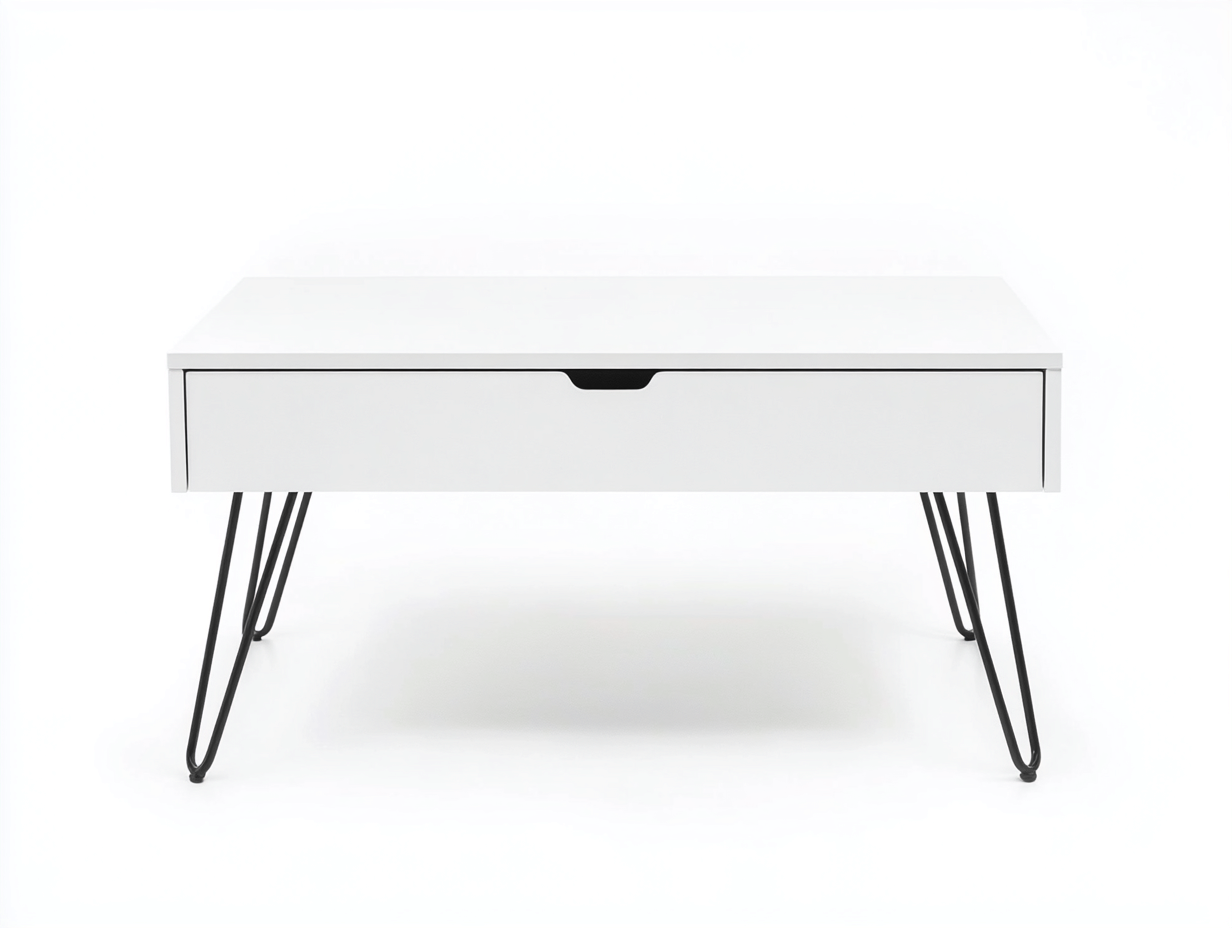 Table basse avec tiroir 100×55×45 cm – blanc/noir – style industriel moderne-Habitatoliq