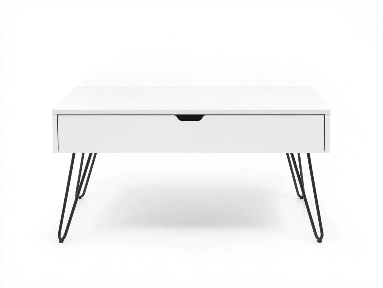 Table basse avec tiroir 100×55×45 cm – blanc/noir – style industriel moderne-Habitatoliq
