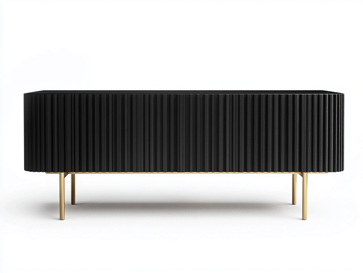 Meuble TV bois noir 180×40×70 cm – pieds dorés – design moderne avec espace de rangement-Habitatoliq