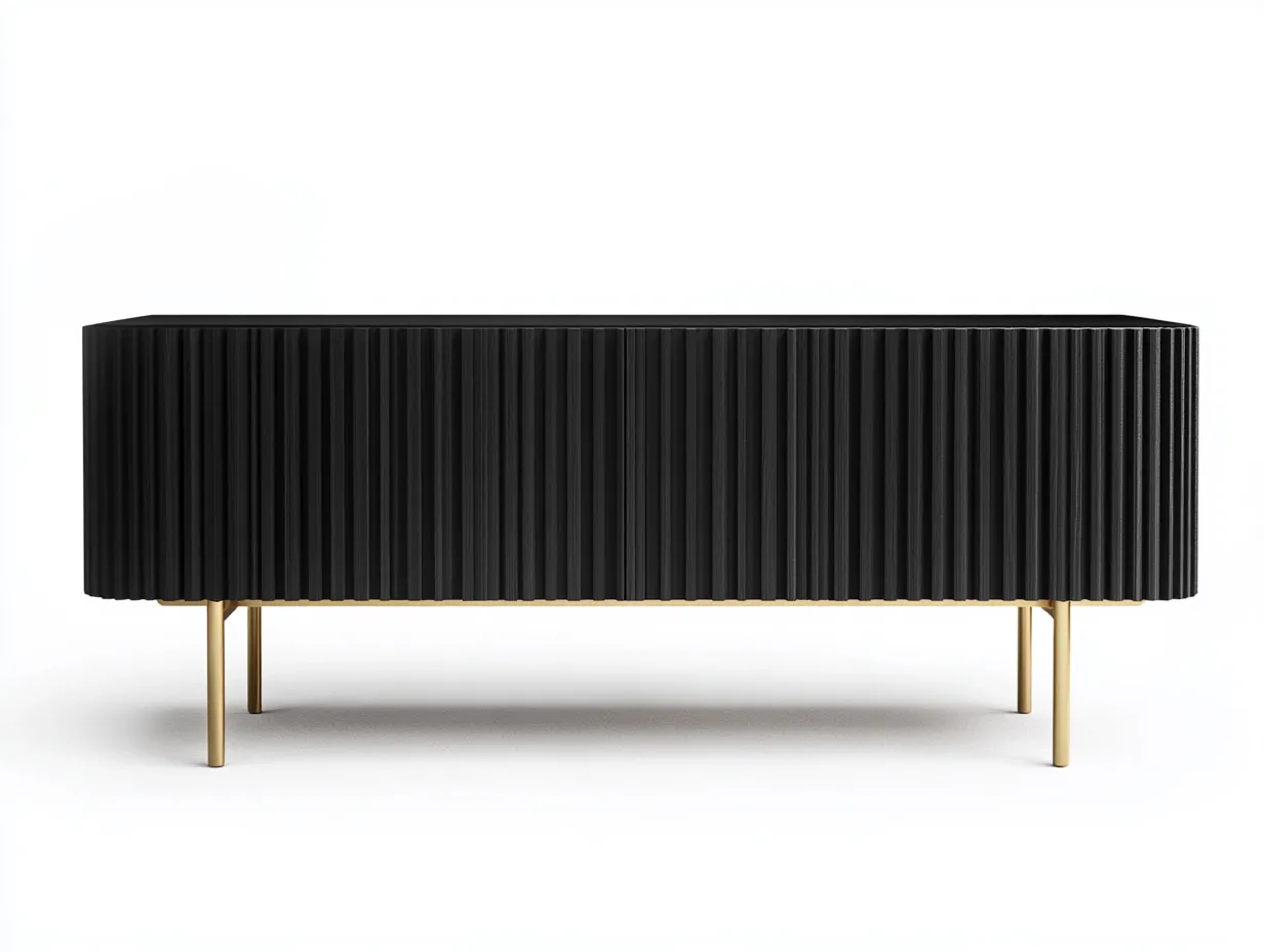 Meuble TV bois noir 180×40×70 cm – pieds dorés – design moderne avec espace de rangement-Habitatoliq