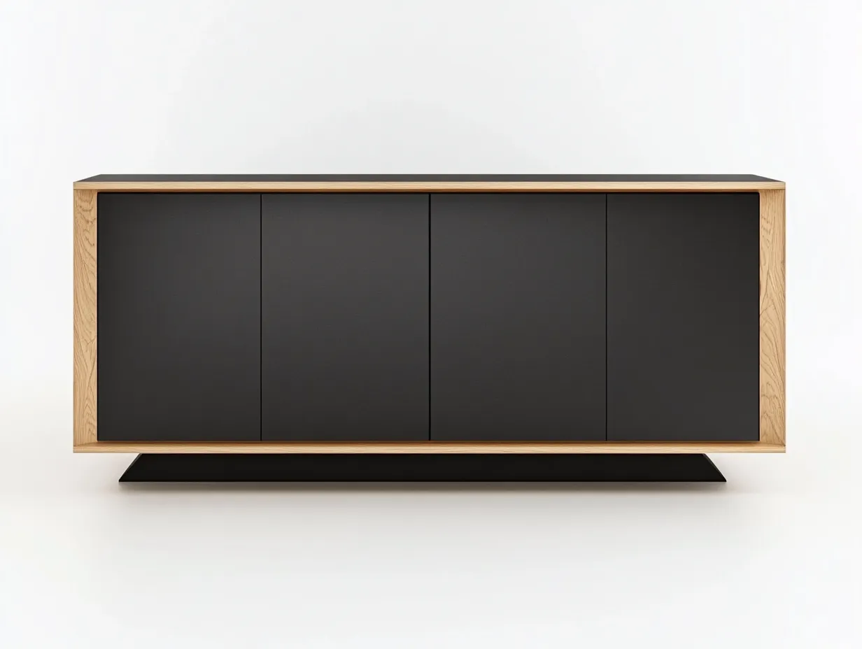 Meuble TV bois noir mat et chêne clair 160×40×70 cm – base noire – design contemporain avec espace de rangement-Habitatoliq