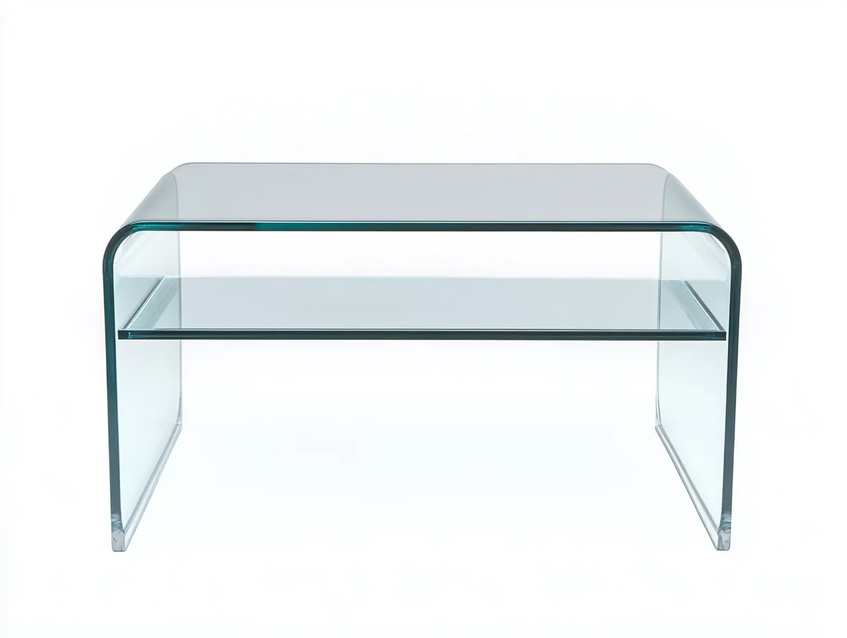Table basse rectangulaire 110×60×40 cm – verre transparent – design moderne à bords arrondis avec étagère-Habitatoliq
