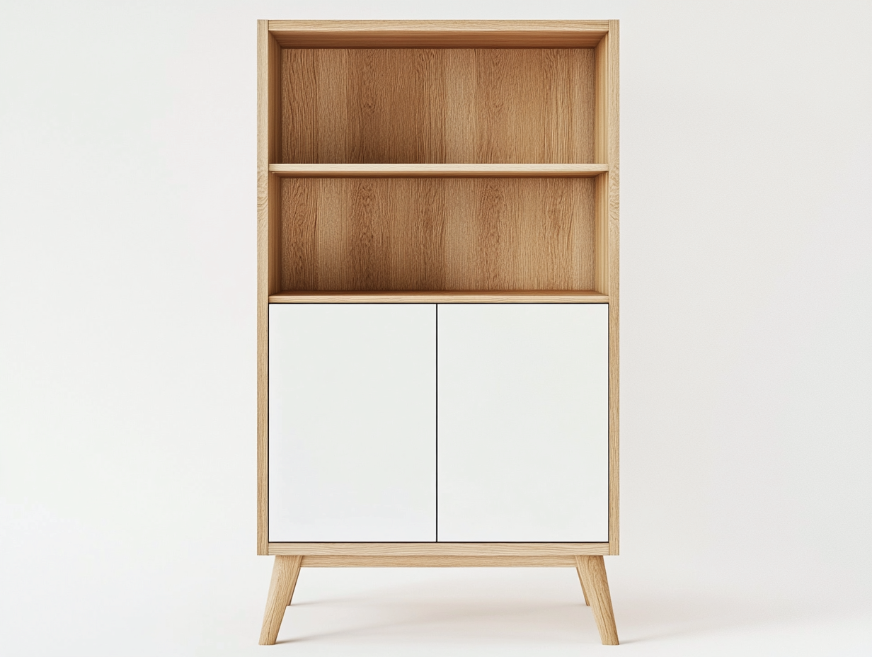 Bibliothèque en bois 100×35×170 cm – chêne clair et blanc – style scandinave avec espace de rangement-Habitatoliq