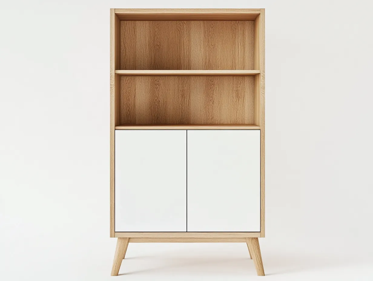 Bibliothèque en bois 100×35×170 cm – chêne clair et blanc – style scandinave avec espace de rangement-Habitatoliq