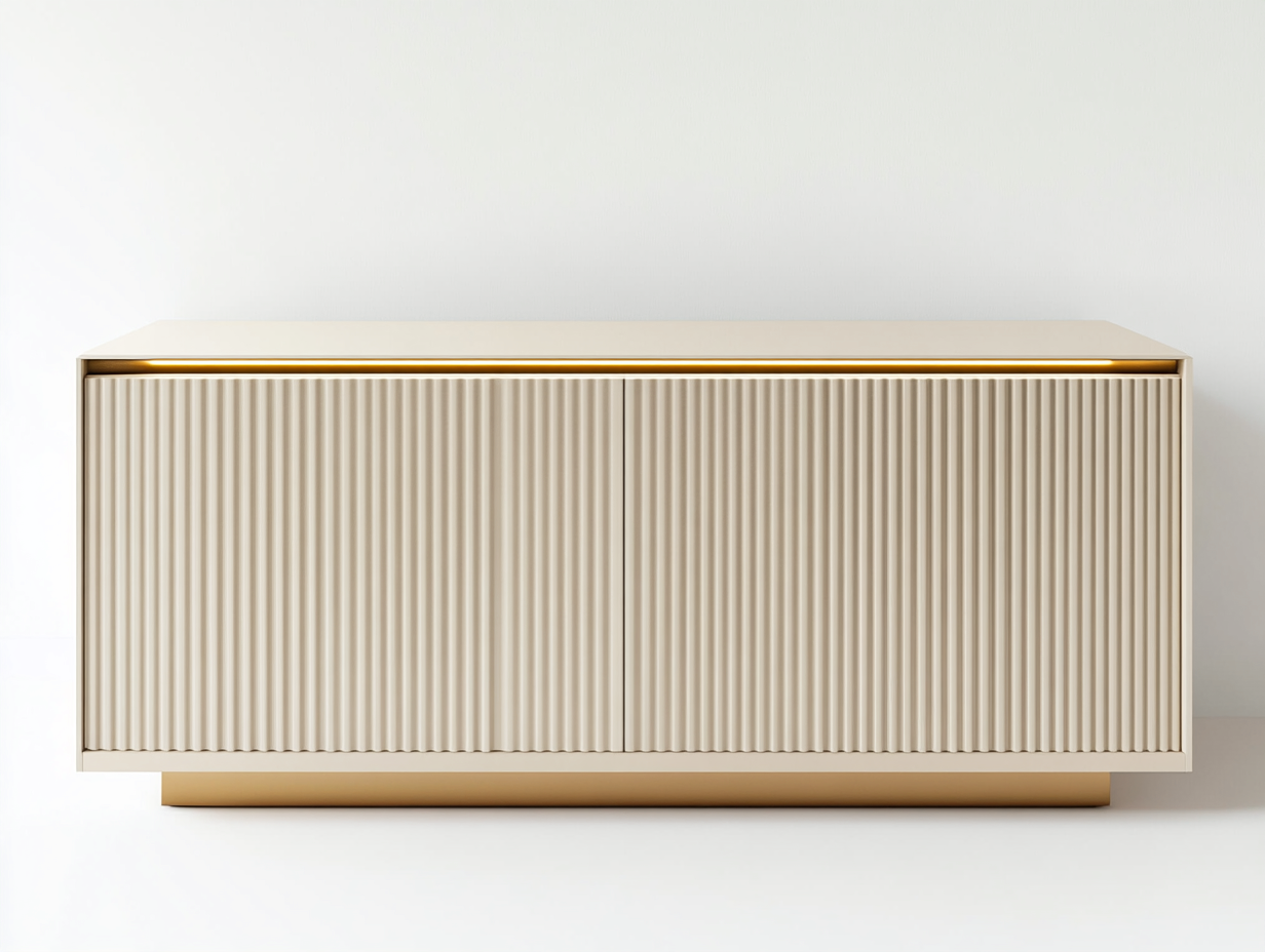 Meuble TV en bois 160×40×70 cm – beige et doré – avec espace de rangement-Habitatoliq