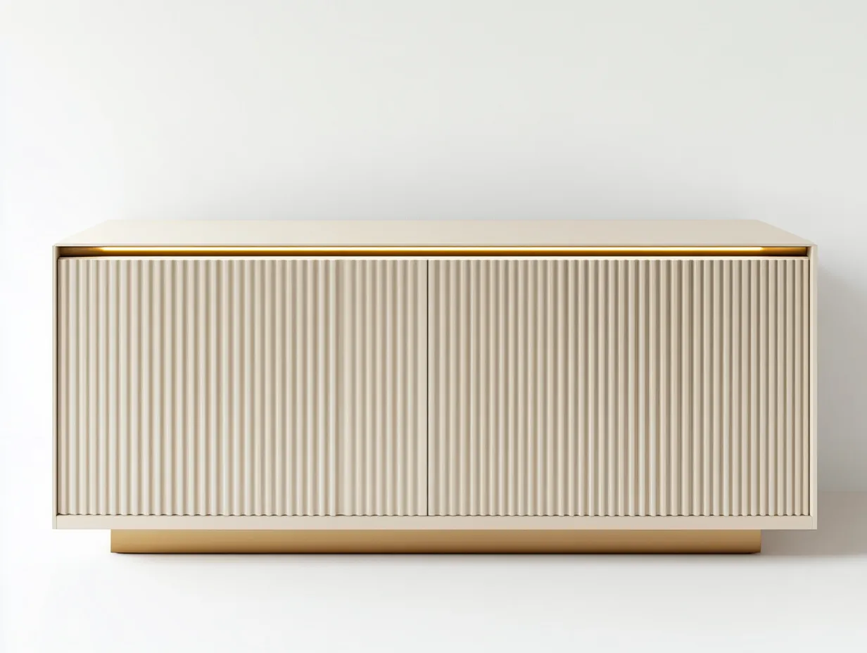 Meuble TV en bois 160×40×70 cm – beige et doré – avec espace de rangement-Habitatoliq