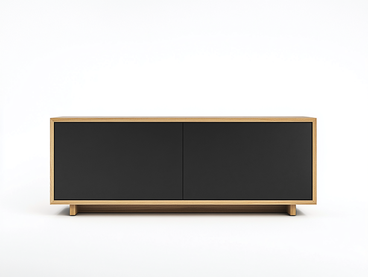 Meuble TV en bois chêne clair et noir 160×40×70 cm – finition mate – structure naturelle – avec espace de rangement-Habitatoliq