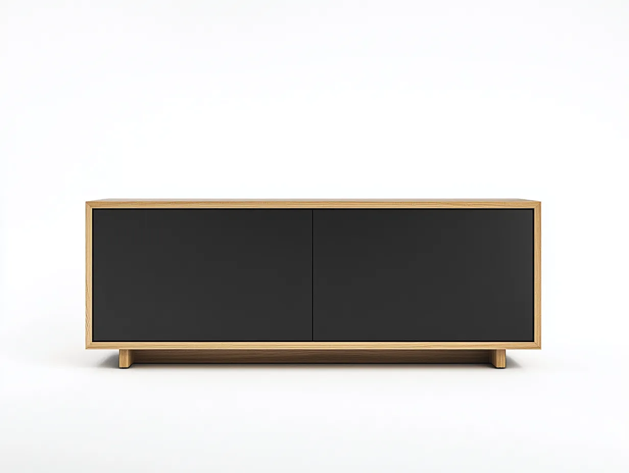 Meuble TV en bois chêne clair et noir 160×40×70 cm – finition mate – structure naturelle – avec espace de rangement-Habitatoliq