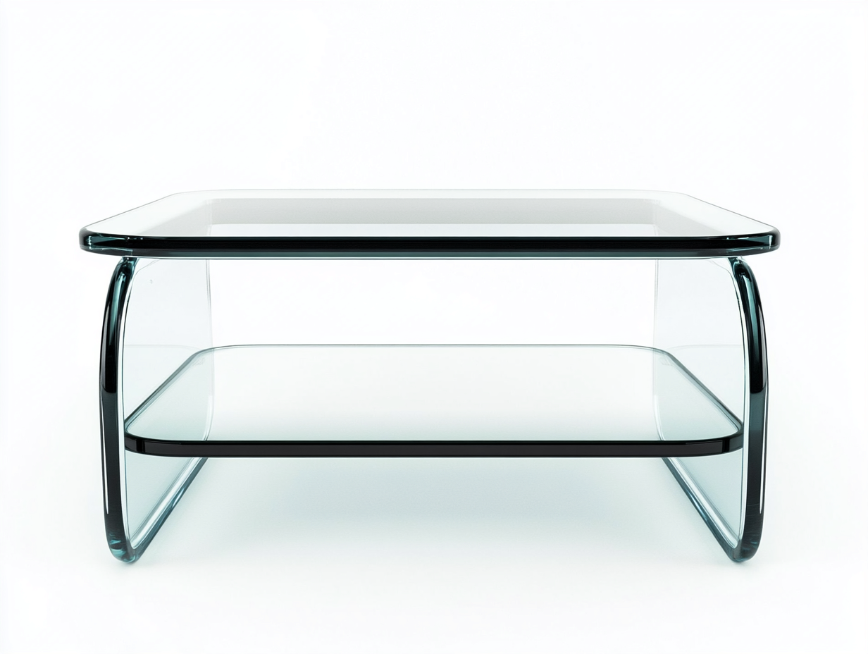 Table basse en verre trempé 110x60x42 cm – transparent – design arrondi avec étagère-Habitatoliq