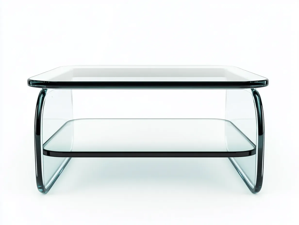Table basse en verre trempé 110x60x42 cm – transparent – design arrondi avec étagère-Habitatoliq