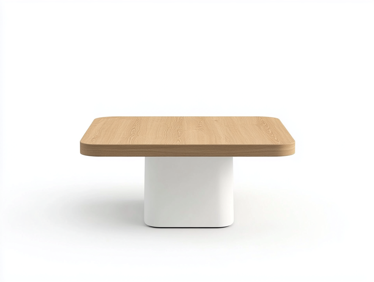 Table basse carrée à coins arrondis 80×80×40 cm – chêne clair/blanc – design moderne-Habitatoliq