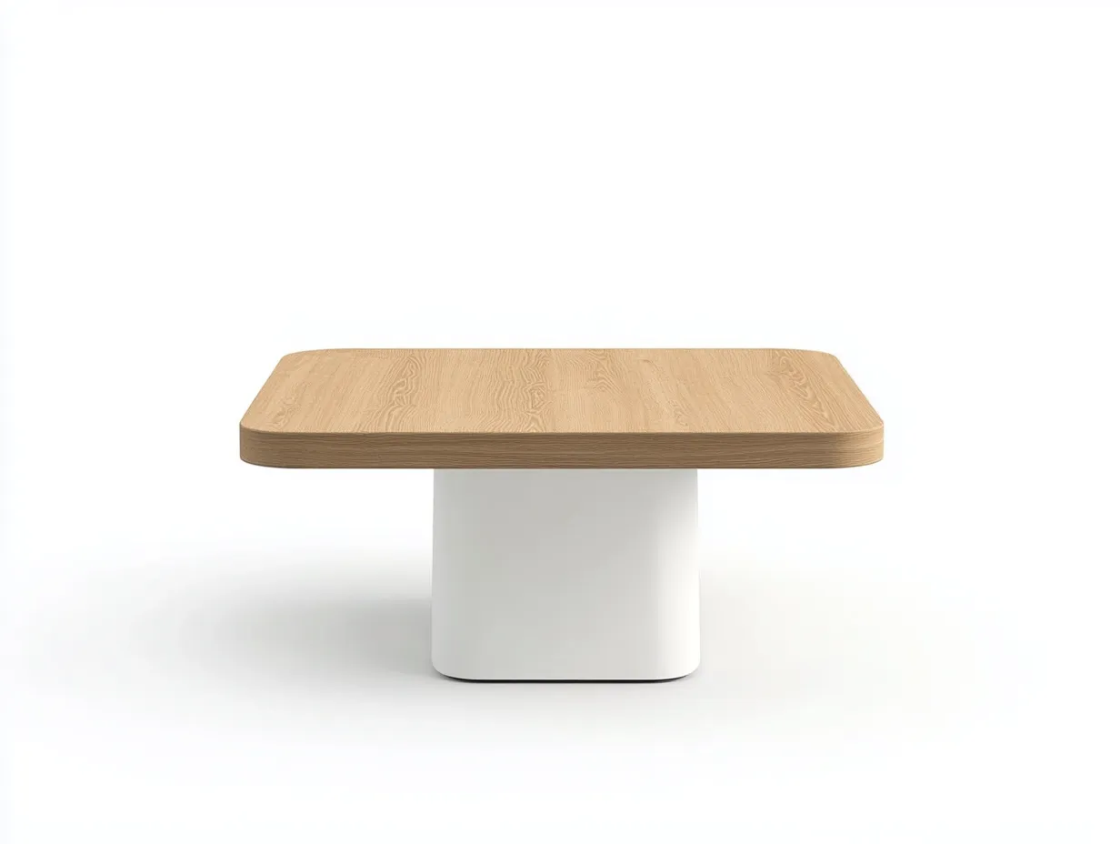 Table basse carrée à coins arrondis 80×80×40 cm – chêne clair/blanc – design moderne-Habitatoliq