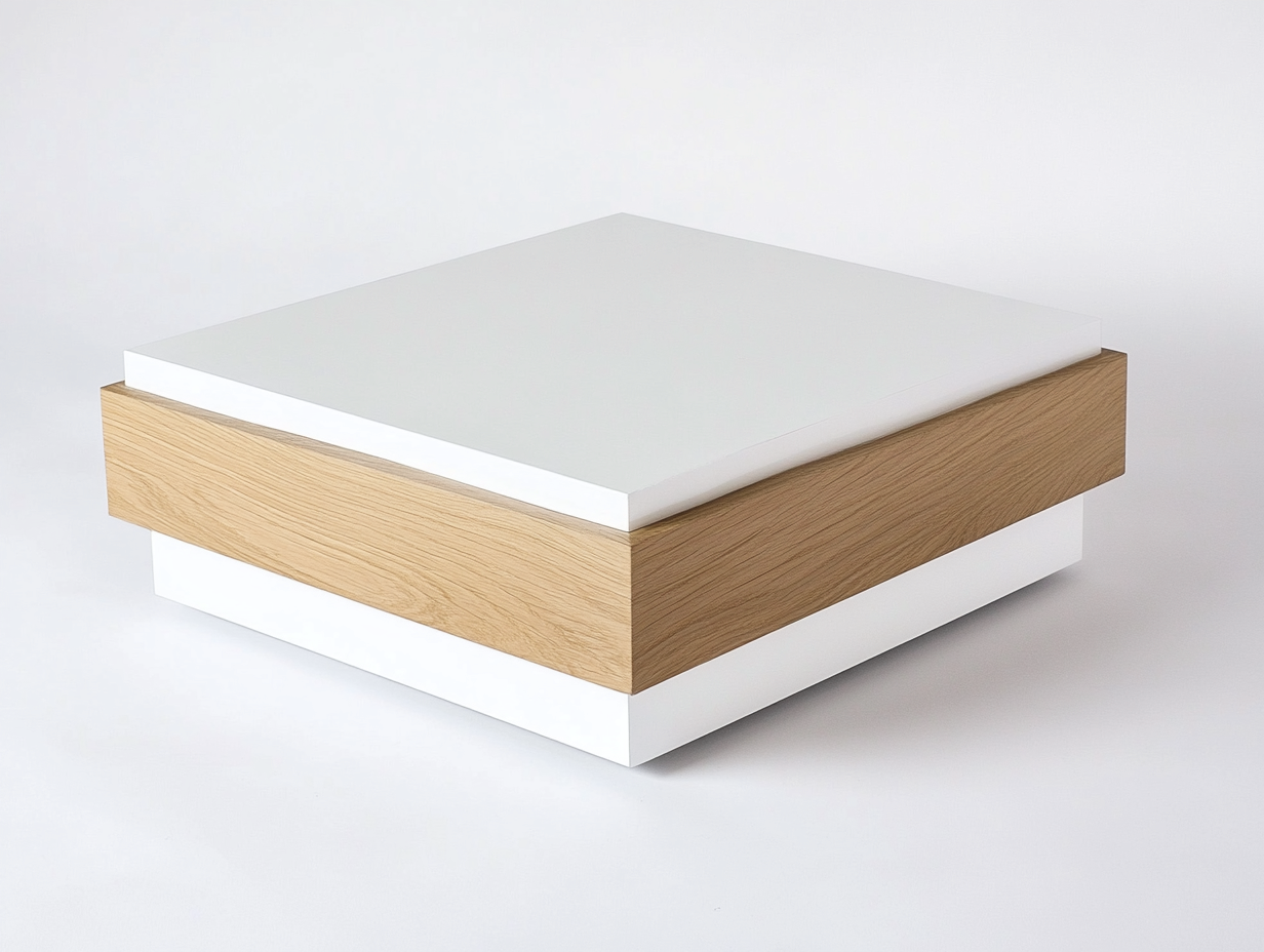 Table basse carrée blanc et bois chêne 80×80×35 cm – design contemporain – structure épurée-Habitatoliq