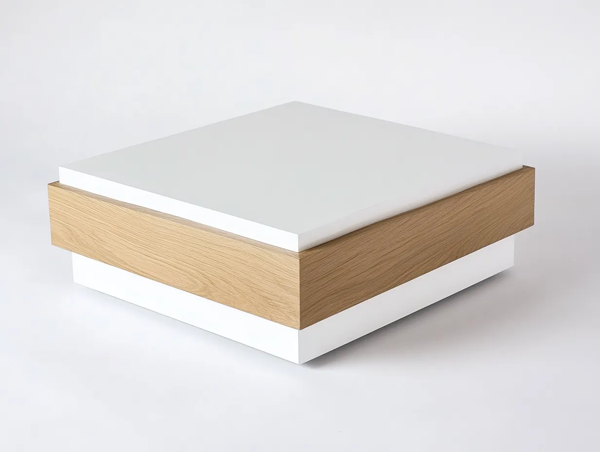 Table basse carrée blanc et bois chêne 80×80×35 cm – design contemporain – structure épurée-Habitatoliq