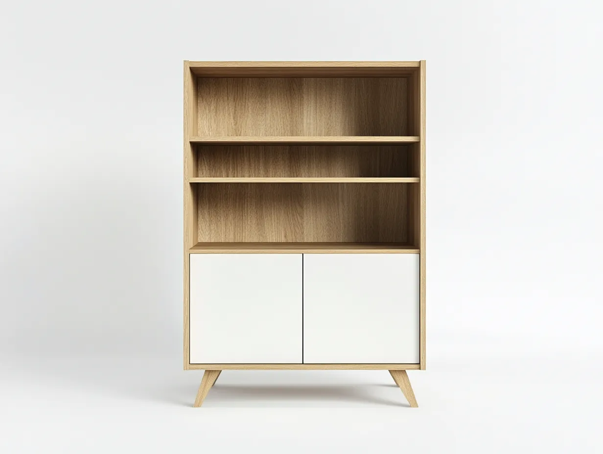 Bibliothèque en bois 110×35×160 cm – chêne clair et blanc – style scandinave avec espace de rangement-Habitatoliq