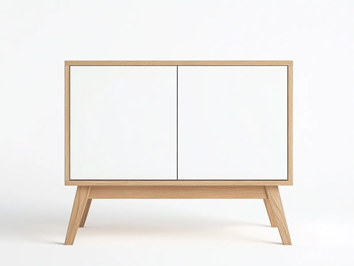 Meuble TV bois clair et blanc 130x40x75 cm – style scandinave – avec espace de rangement-Habitatoliq