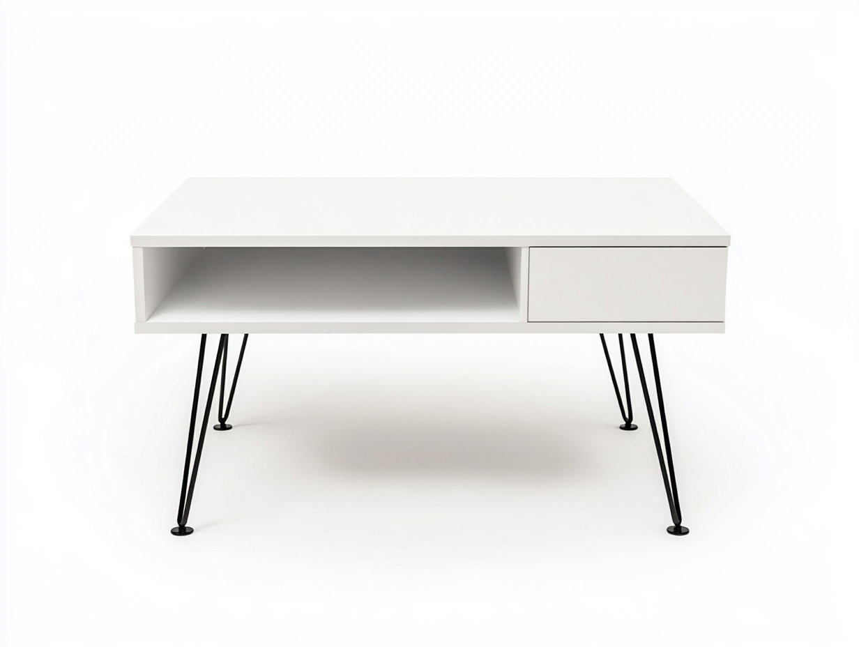 Table basse 100x60x45 cm – blanc et noir – avec tiroir et rangement ouvert-Habitatoliq