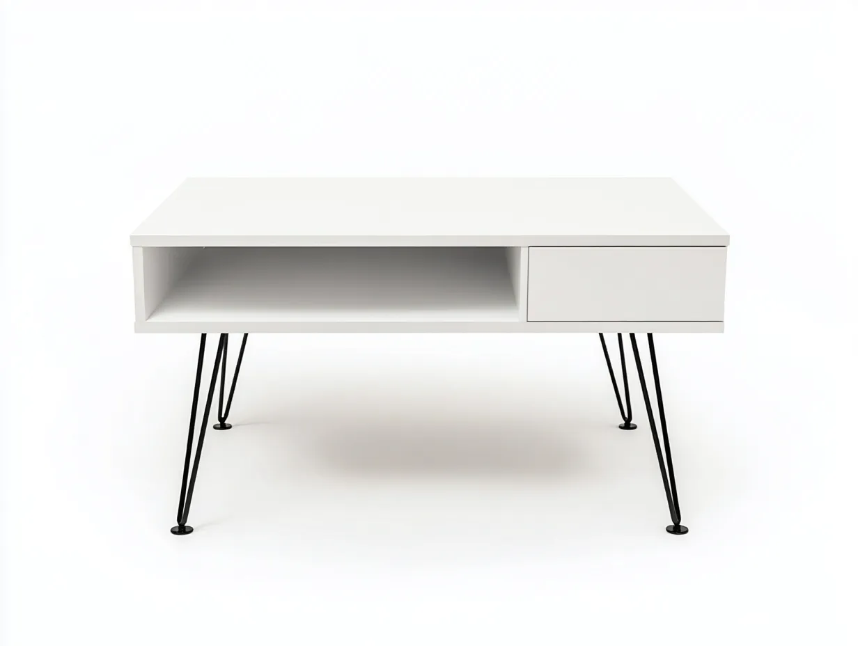 Table basse 100x60x45 cm – blanc et noir – avec tiroir et rangement ouvert-Habitatoliq